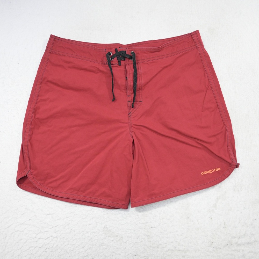Patagonia Board Shorts Mens 36 Red Wavefarer Organic Cotton Blend Drawstring